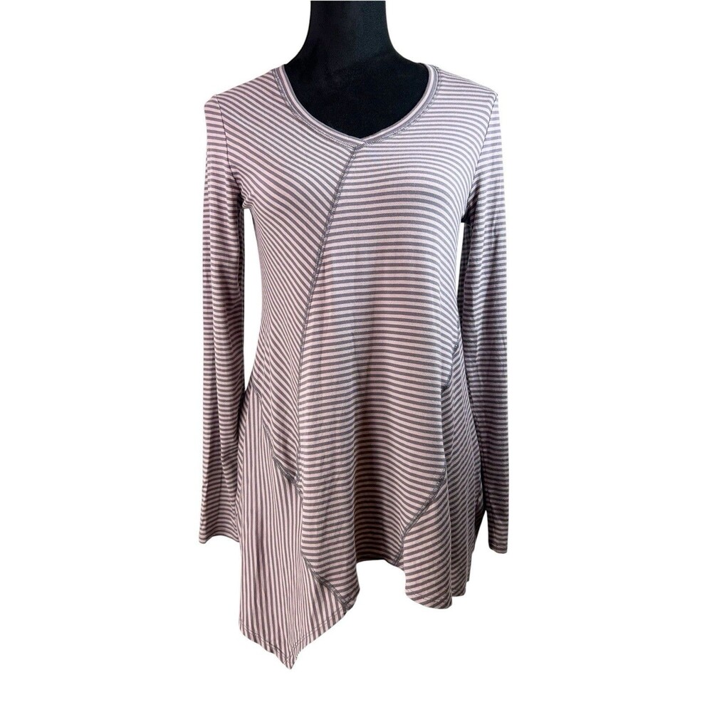 LOGO By Lori Goldstein Shirt Top Striped Long Sleeve Long Lagenlook Size XS Boho